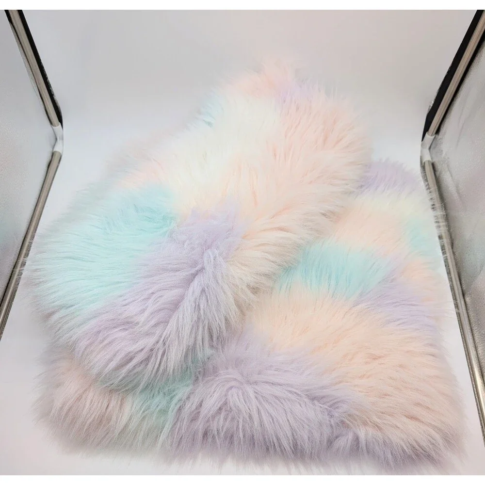 Pottery Barn Teen Faux Fur Rainbow Tie Die Pastel Shag Pillow Covers 18